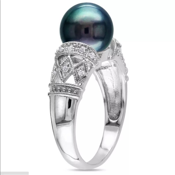 HP Black Tahitian Pearl .925 Sterling Silver Ring - Picture 2 of 8